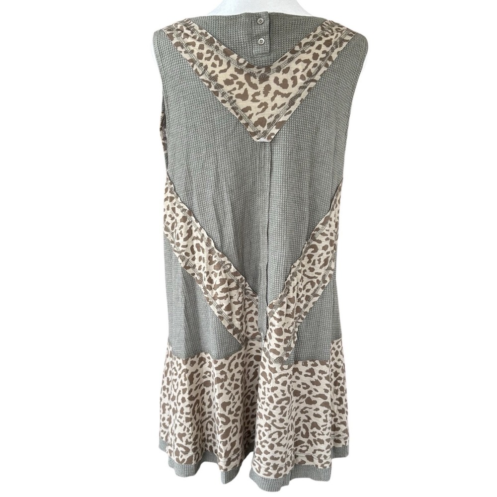 Pol Leopard Print Sleeveless Dress Womens L Boutique Olive Cheetah Patchwork NWT - Picture 5 of 7